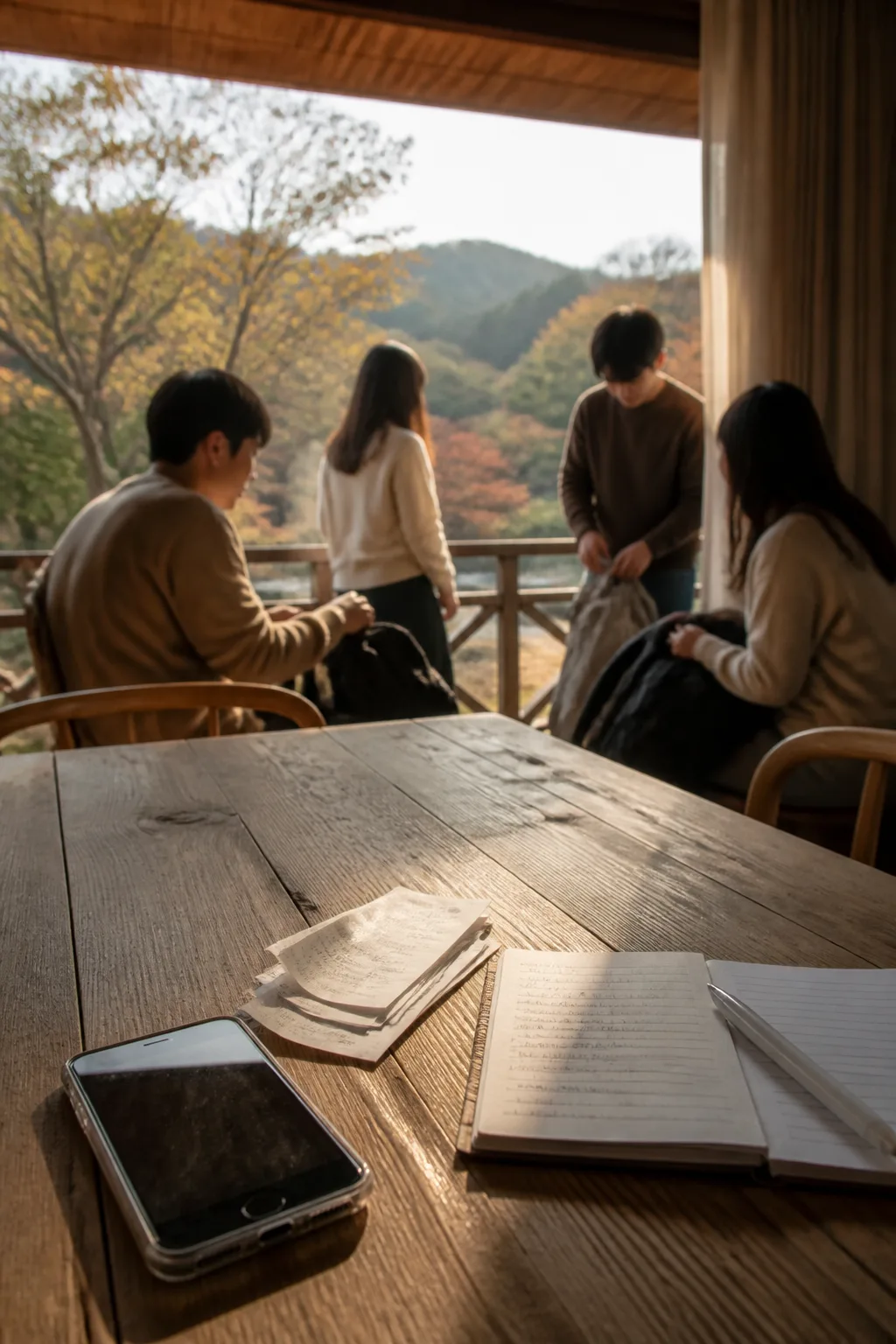 용인펜션 가족·친구 모임의 영수증과 공동비를 정리하는 여행 준비 장면